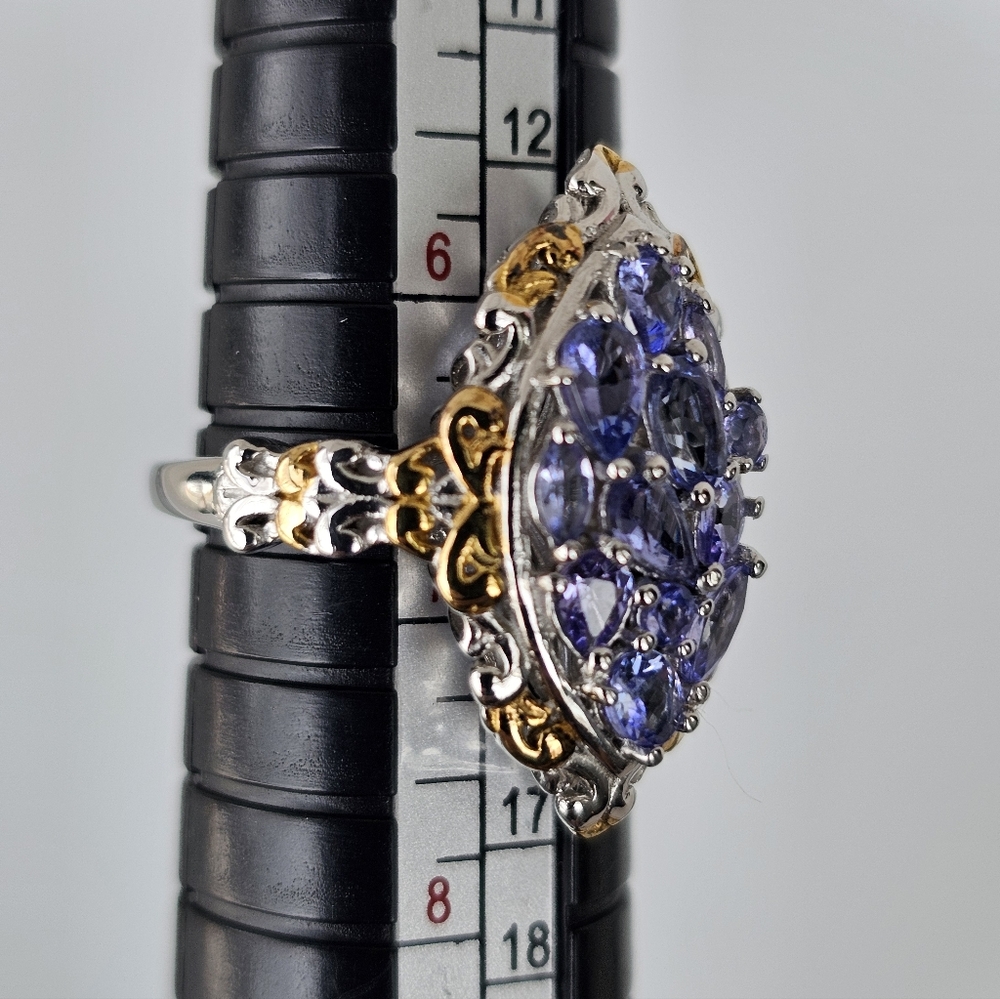 Natural Tanzanite Cluster Ring Sterling Silver Vermeil Size 7! - Picture 4 of 9